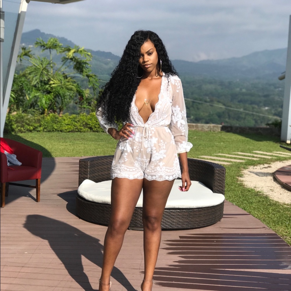 White sequin playsuit